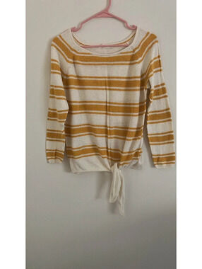 Maurices Yellow Cream Striped Textured Knit Tie Front Sweater M